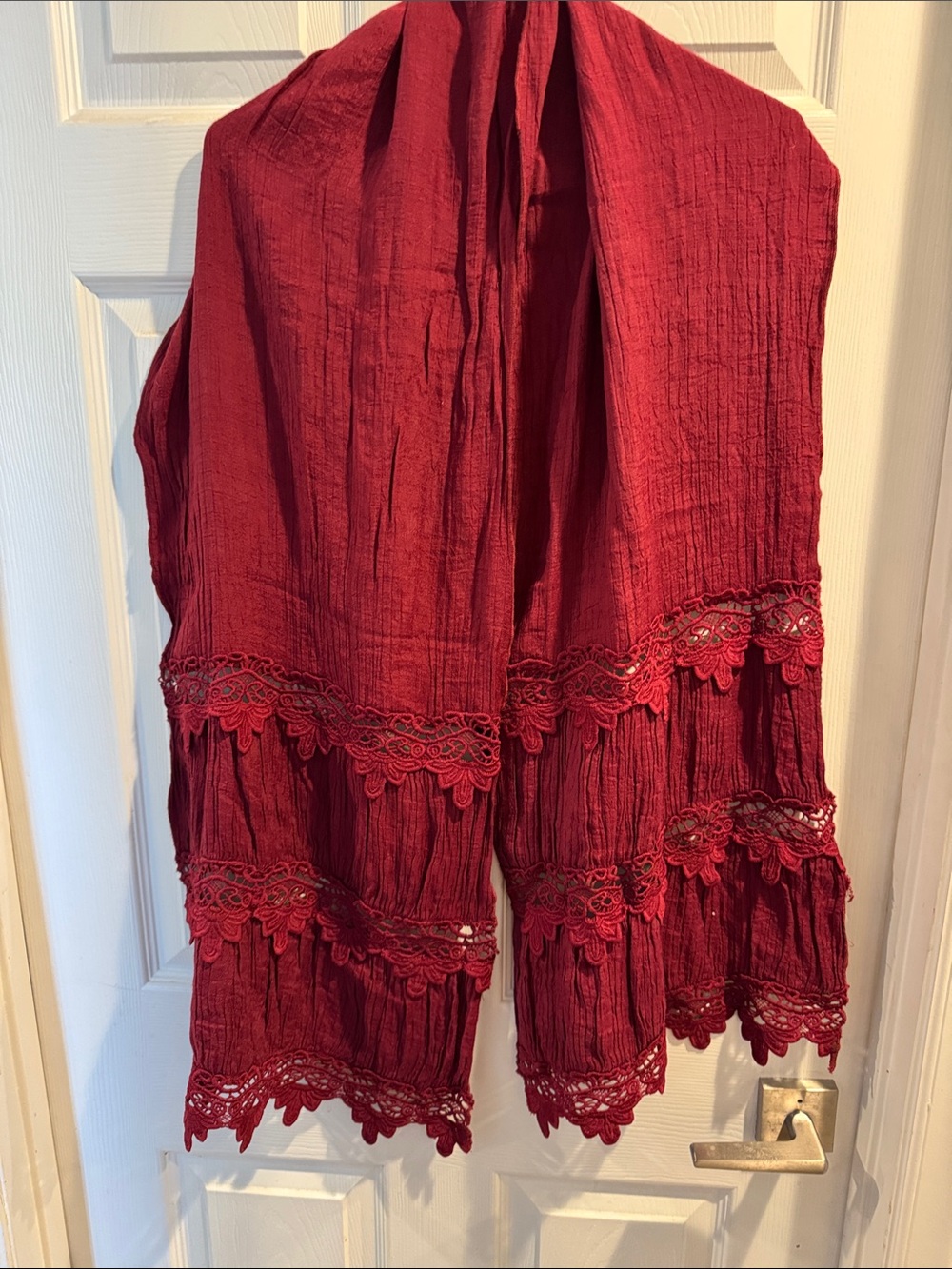 Rich Red Lace-Trim Scarf Shawl